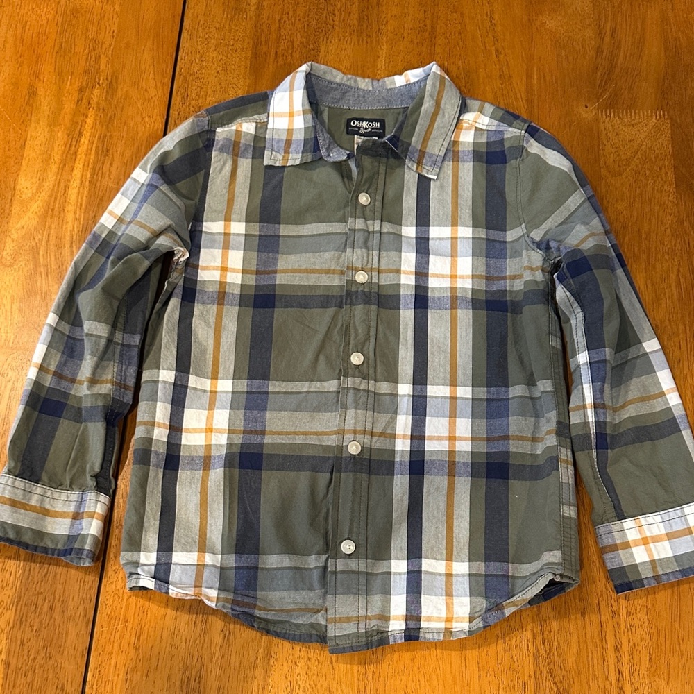 OshKosh B'gosh Kids Plaid Shirt - Green, Blue, and Orange. Size 8